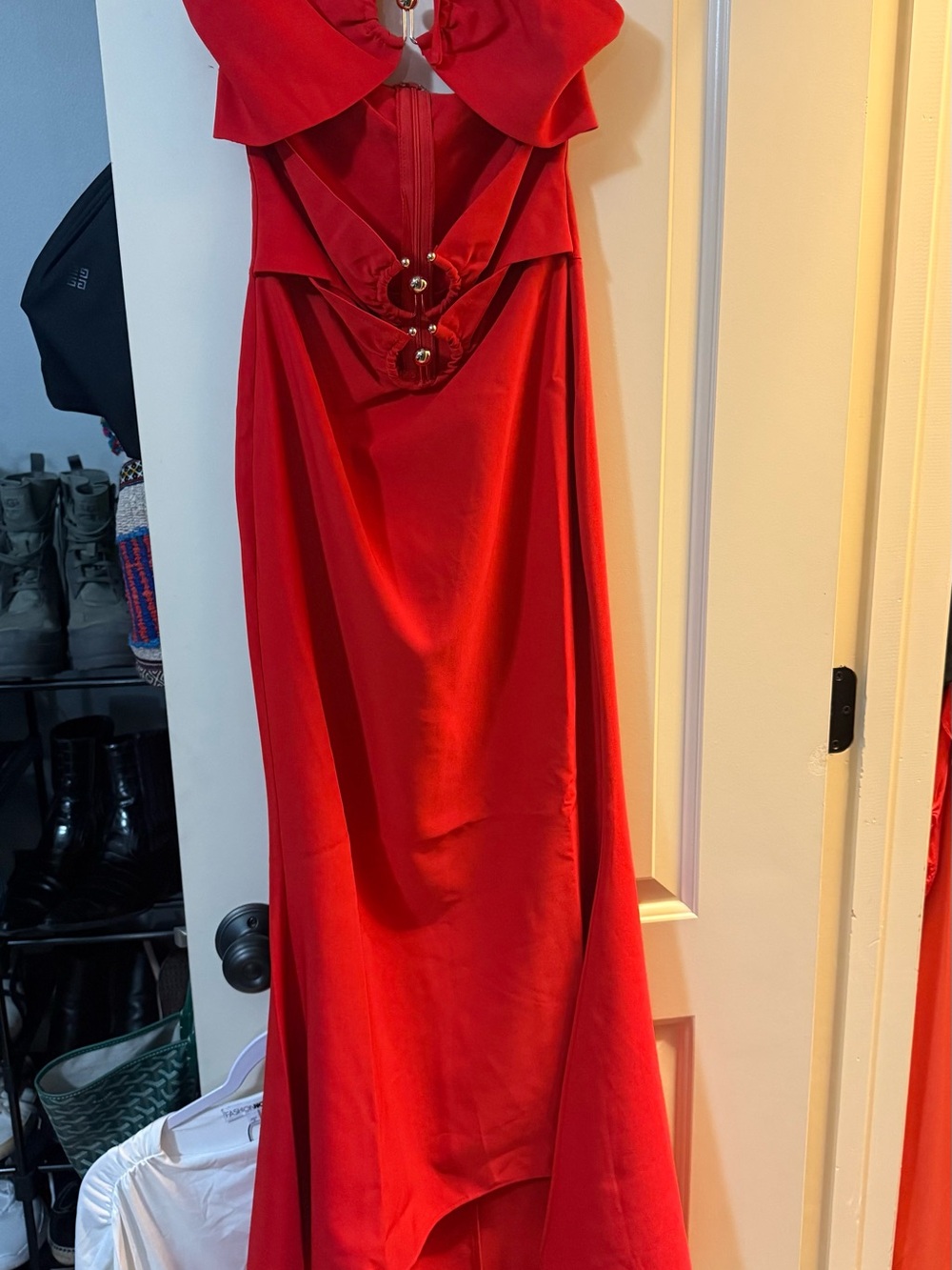 Fashion Nova Red Cutout Prom Gown with Ring Detail